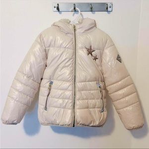Girls' Cream Puffer Jacket with Hood